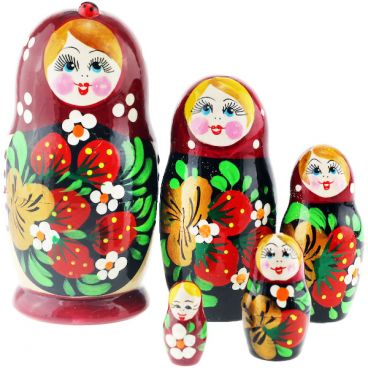 Матрешка сувенирка 5м бордовый платок ягоды