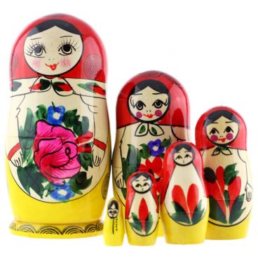Классическая матрёшка 6 мест Семёновская с красным платком, (взн)  шт