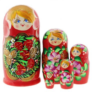 Матрёшка 5 мест светловолосая- ягоды красная